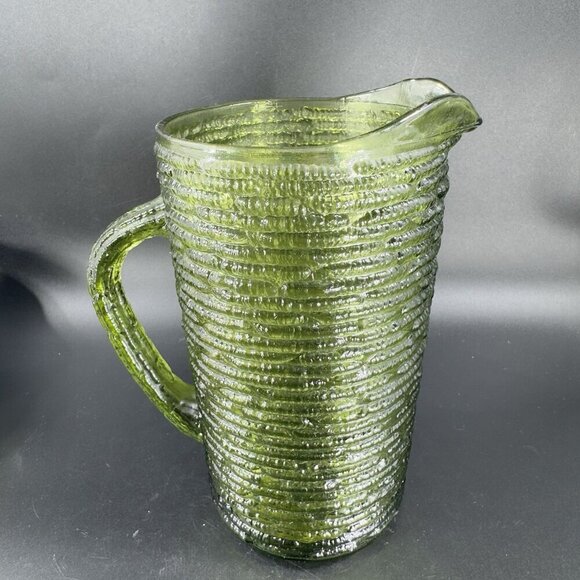1960s Anchor Hocking Soreno Avocado Green Glass Pitcher Jug Green Textured VTG - Picture 10 of 13